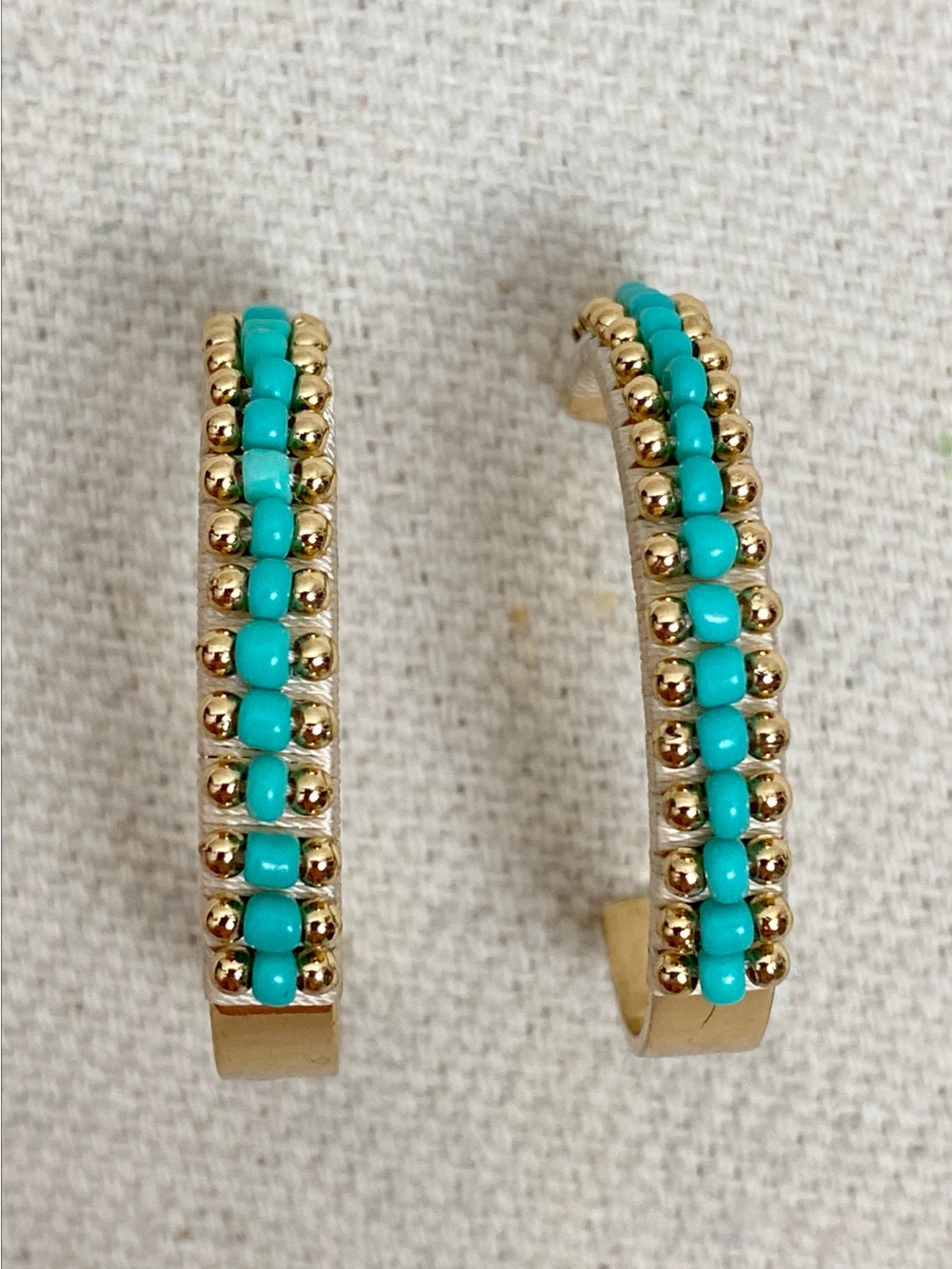 Gold Hoop Earrings with Turquoise Bead Accents